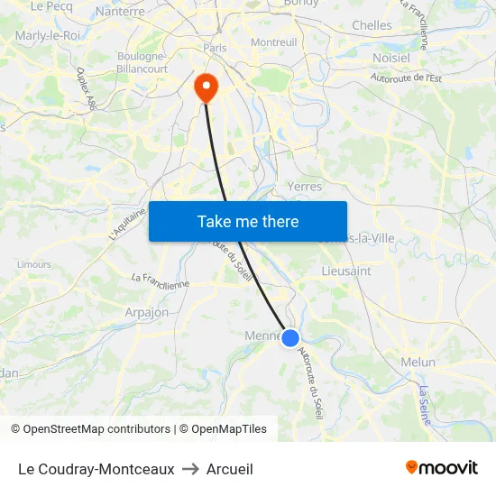 Le Coudray-Montceaux to Arcueil map