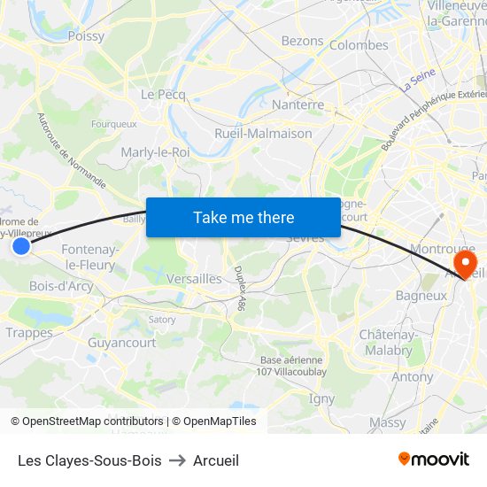 Les Clayes-Sous-Bois to Arcueil map
