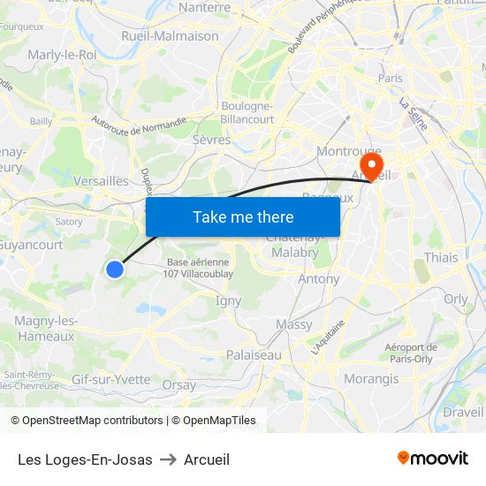 Les Loges-En-Josas to Arcueil map