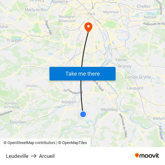 Leudeville to Arcueil map