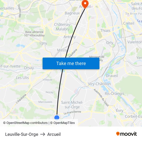 Leuville-Sur-Orge to Arcueil map