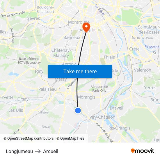 Longjumeau to Arcueil map