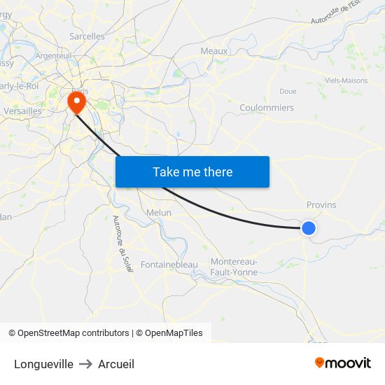 Longueville to Arcueil map