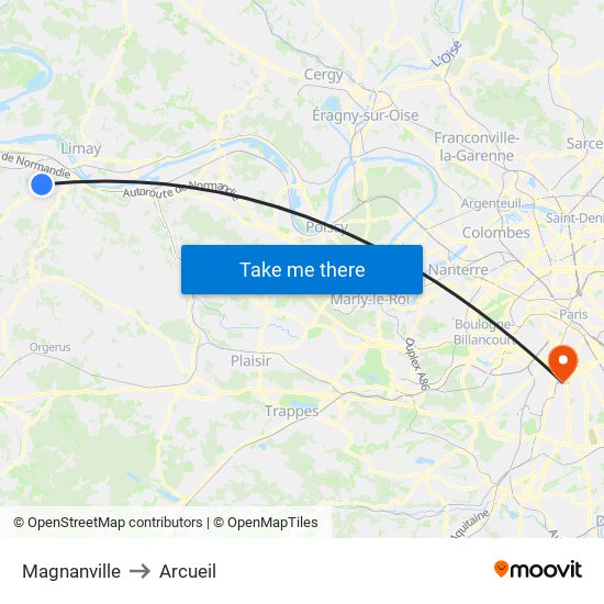 Magnanville to Arcueil map