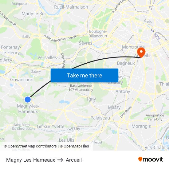 Magny-Les-Hameaux to Arcueil map