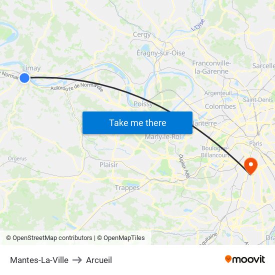 Mantes-La-Ville to Arcueil map
