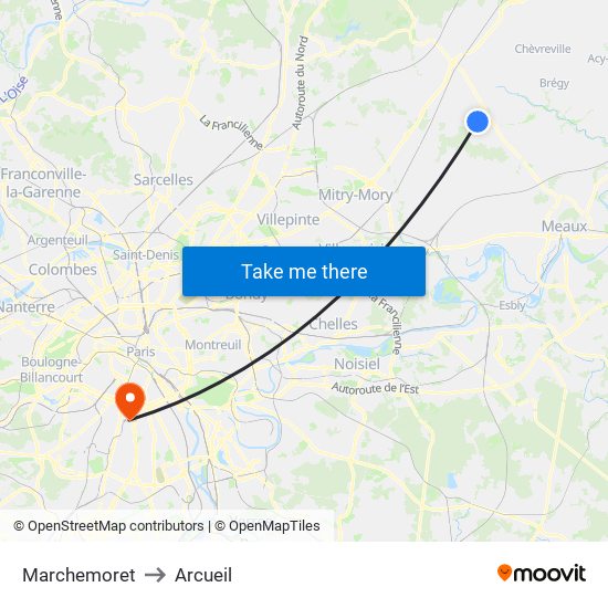 Marchemoret to Arcueil map