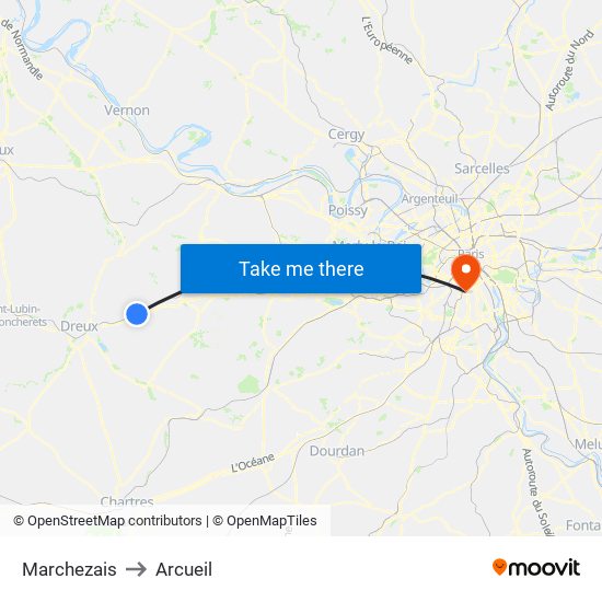 Marchezais to Arcueil map