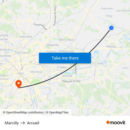 Marcilly to Arcueil map