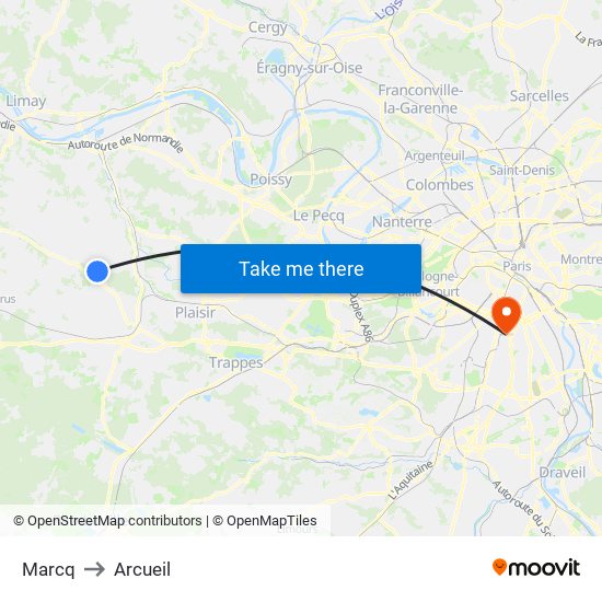 Marcq to Arcueil map