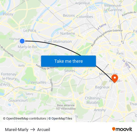 Mareil-Marly to Arcueil map