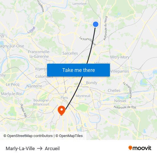Marly-La-Ville to Arcueil map
