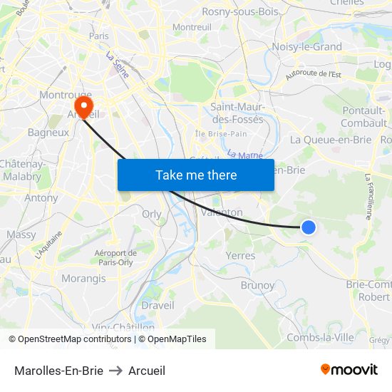 Marolles-En-Brie to Arcueil map