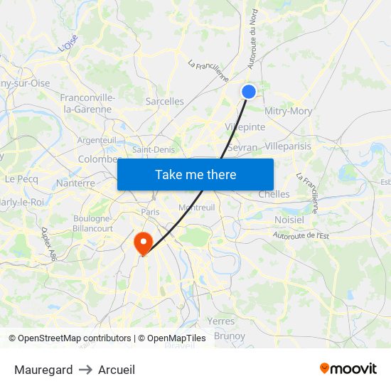 Mauregard to Arcueil map