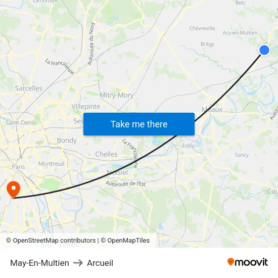 May-En-Multien to Arcueil map