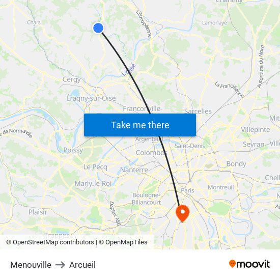 Menouville to Arcueil map