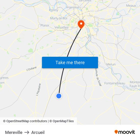 Mereville to Arcueil map