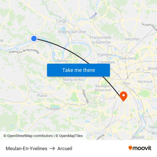 Meulan-En-Yvelines to Arcueil map