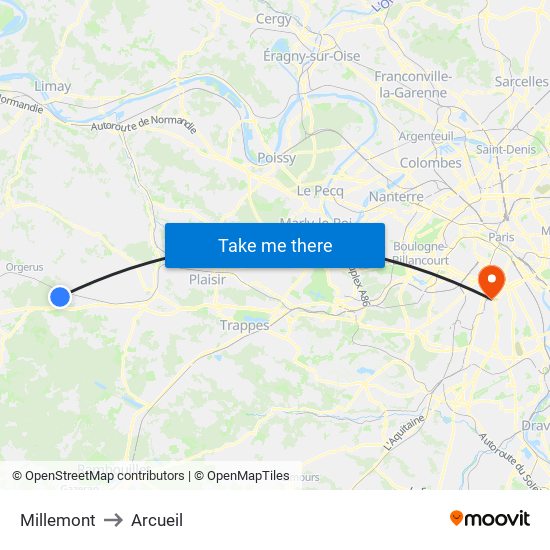 Millemont to Arcueil map