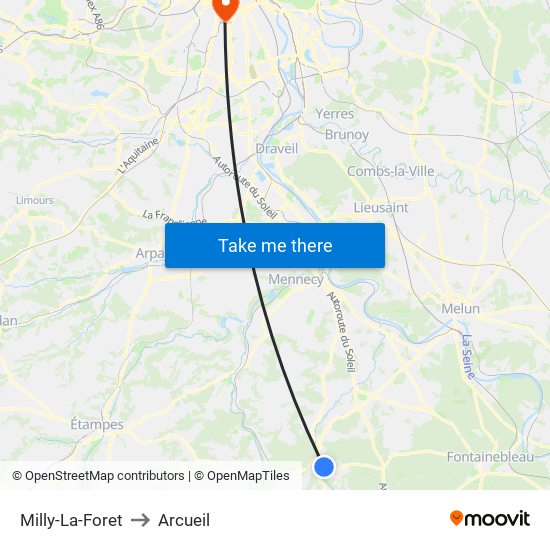 Milly-La-Foret to Arcueil map