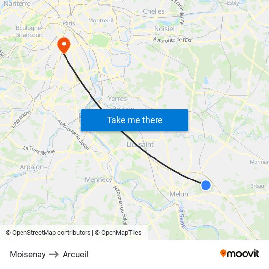 Moisenay to Arcueil map
