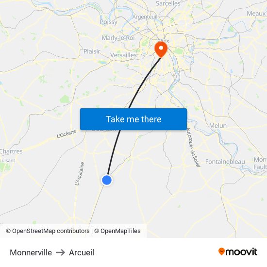 Monnerville to Arcueil map