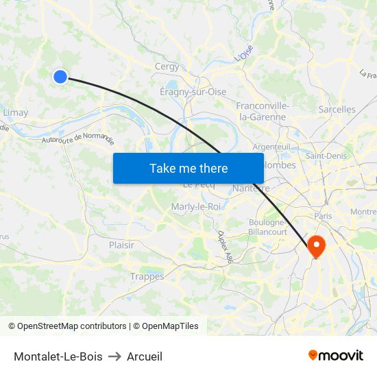 Montalet-Le-Bois to Arcueil map