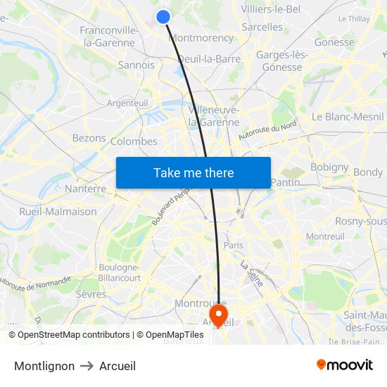 Montlignon to Arcueil map