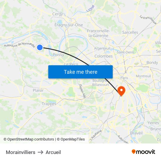 Morainvilliers to Arcueil map