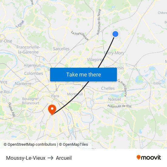 Moussy-Le-Vieux to Arcueil map
