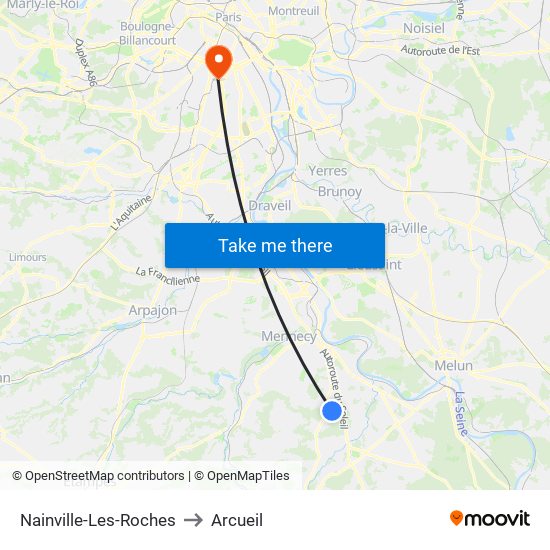 Nainville-Les-Roches to Arcueil map