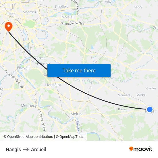 Nangis to Arcueil map