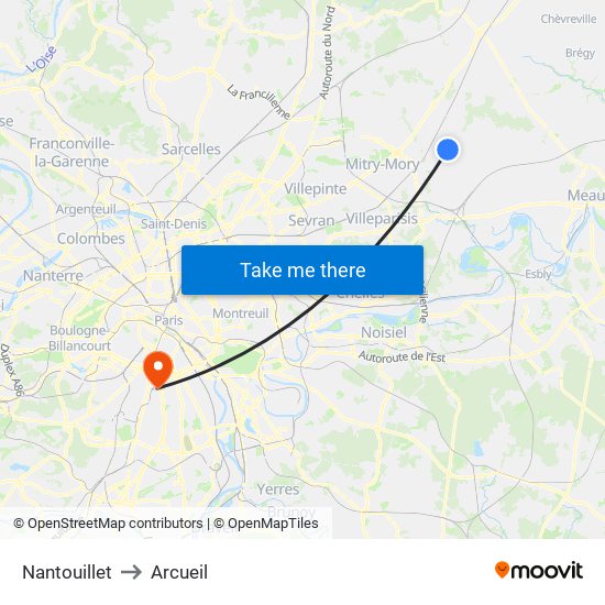 Nantouillet to Arcueil map