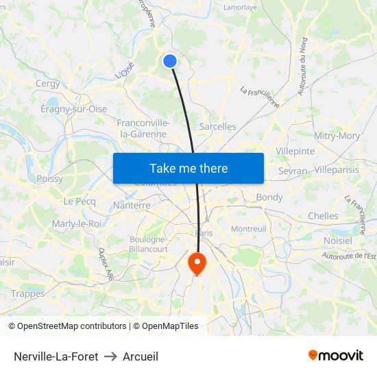 Nerville-La-Foret to Arcueil map