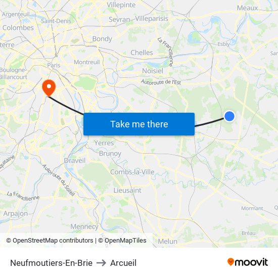 Neufmoutiers-En-Brie to Arcueil map