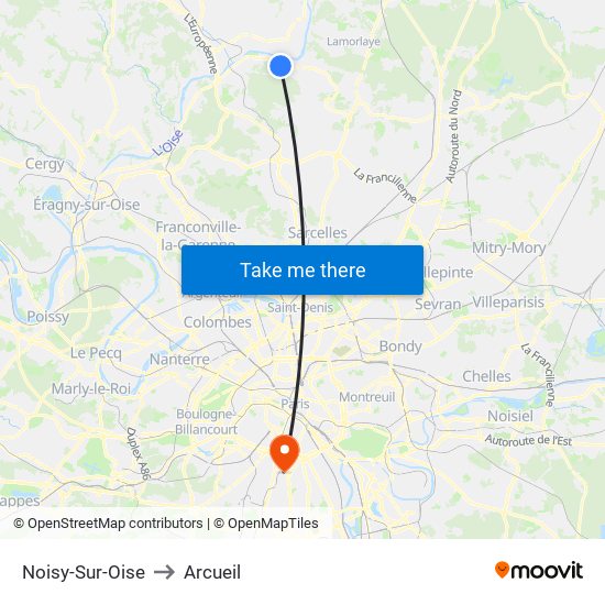Noisy-Sur-Oise to Arcueil map