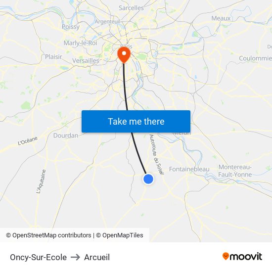 Oncy-Sur-Ecole to Arcueil map