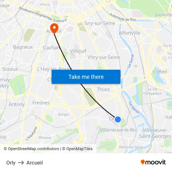 Orly to Arcueil map