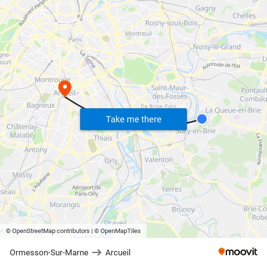 Ormesson-Sur-Marne to Arcueil map