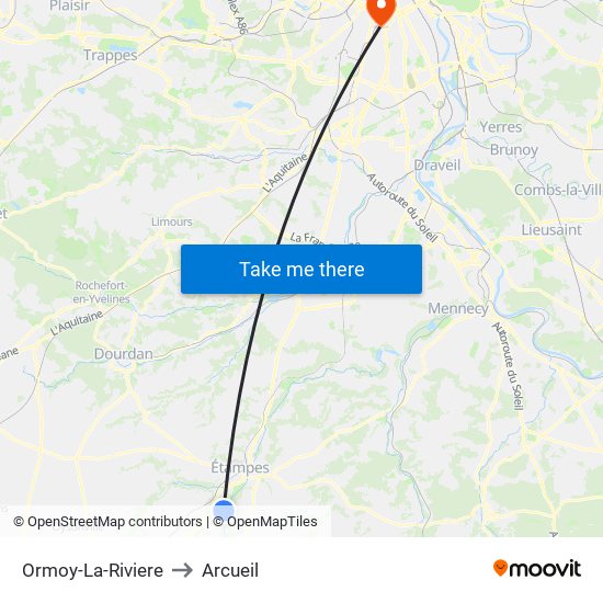 Ormoy-La-Riviere to Arcueil map