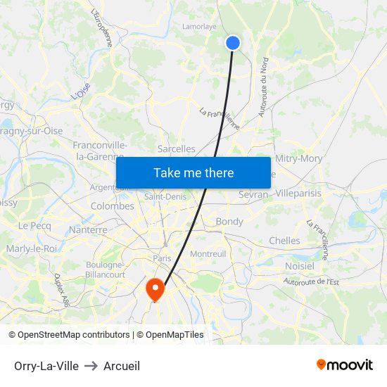 Orry-La-Ville to Arcueil map