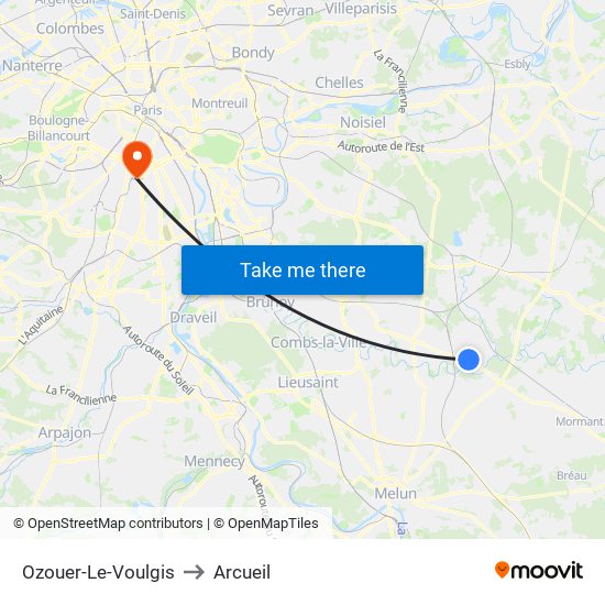 Ozouer-Le-Voulgis to Arcueil map