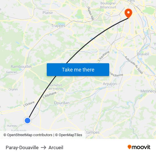 Paray-Douaville to Arcueil map