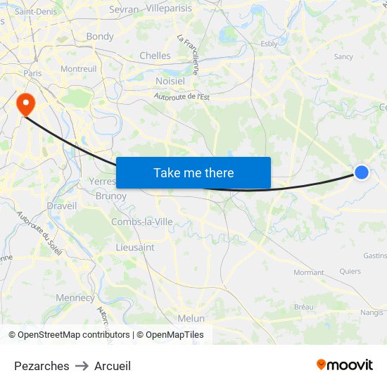 Pezarches to Arcueil map