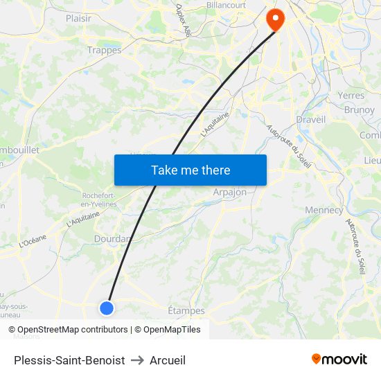 Plessis-Saint-Benoist to Arcueil map