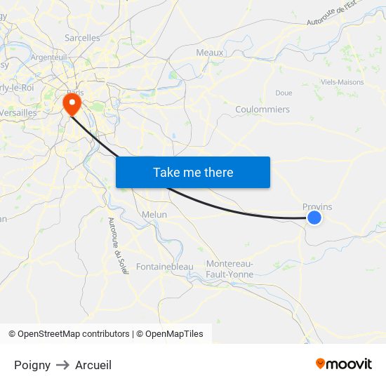 Poigny to Arcueil map