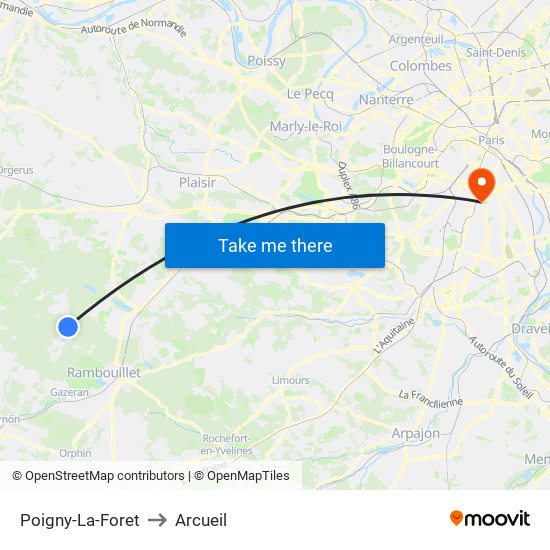 Poigny-La-Foret to Arcueil map