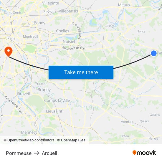 Pommeuse to Arcueil map