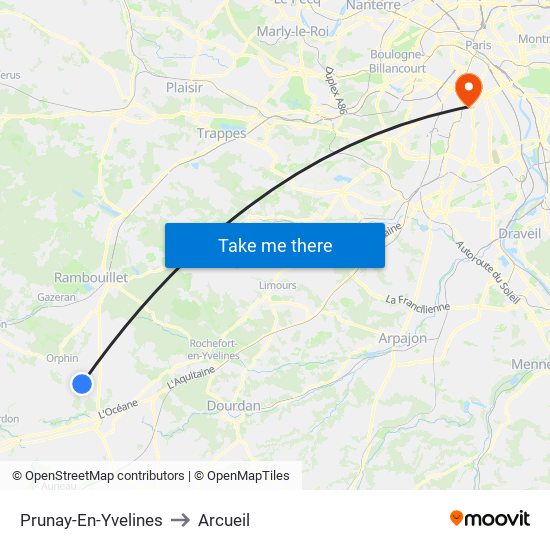 Prunay-En-Yvelines to Arcueil map