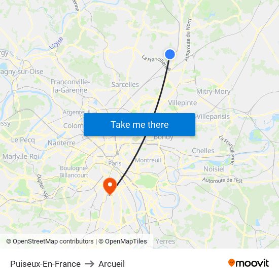 Puiseux-En-France to Arcueil map